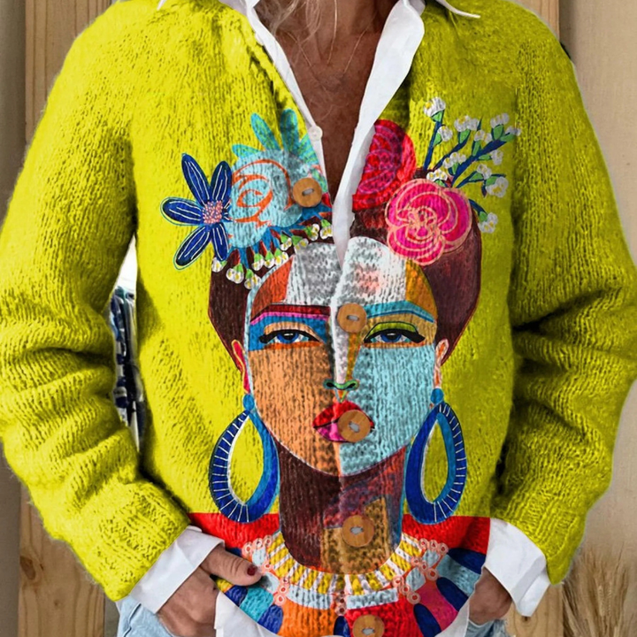 Freda | Art Printed Buttoned Cardigan Sweater