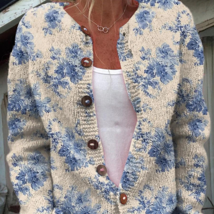 Rose | Floral Art Print Buttoned Cardigan Sweater