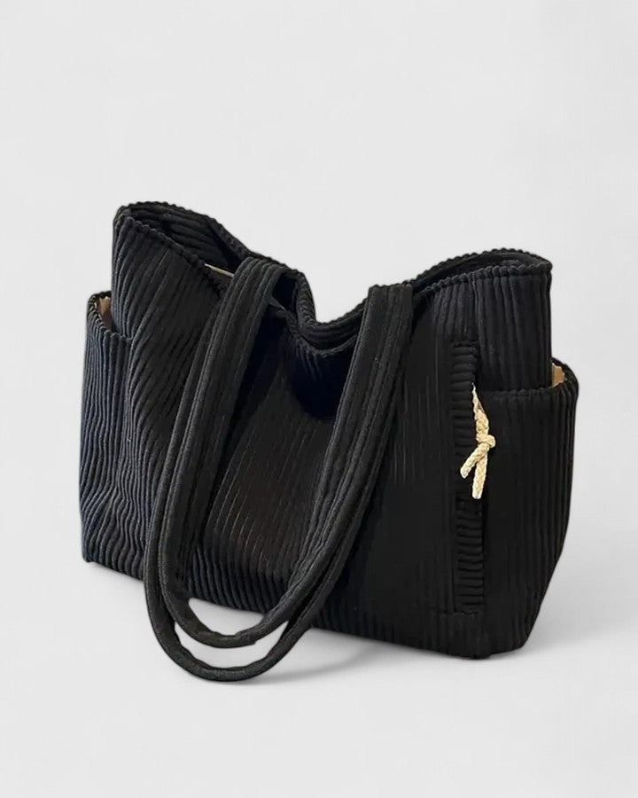 Zenvora | Luxurious Ribbed Tote Bag with Cord Detail