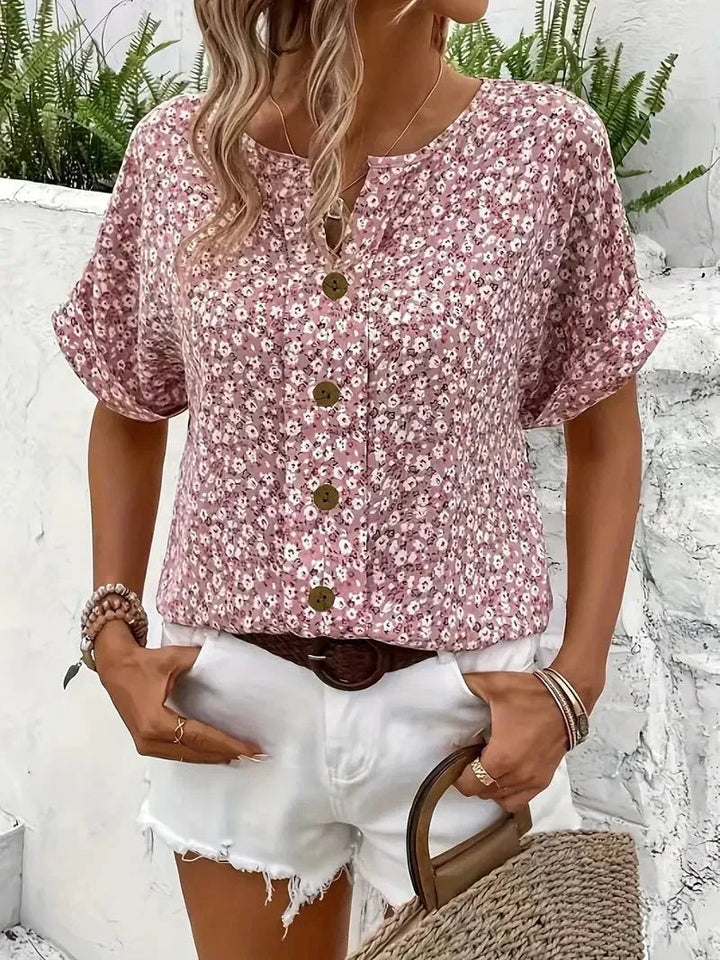Wolena | Meadow Blossom V-Neck Blouse Zenvora