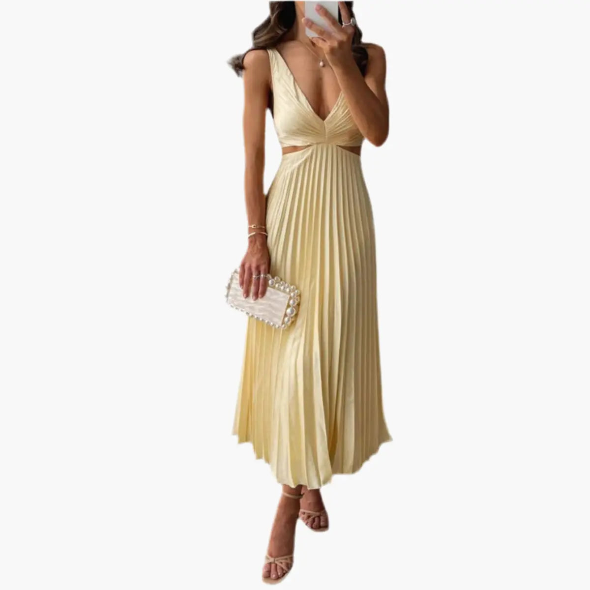 Elegante Plissé Midi-Jurk Zenvora
