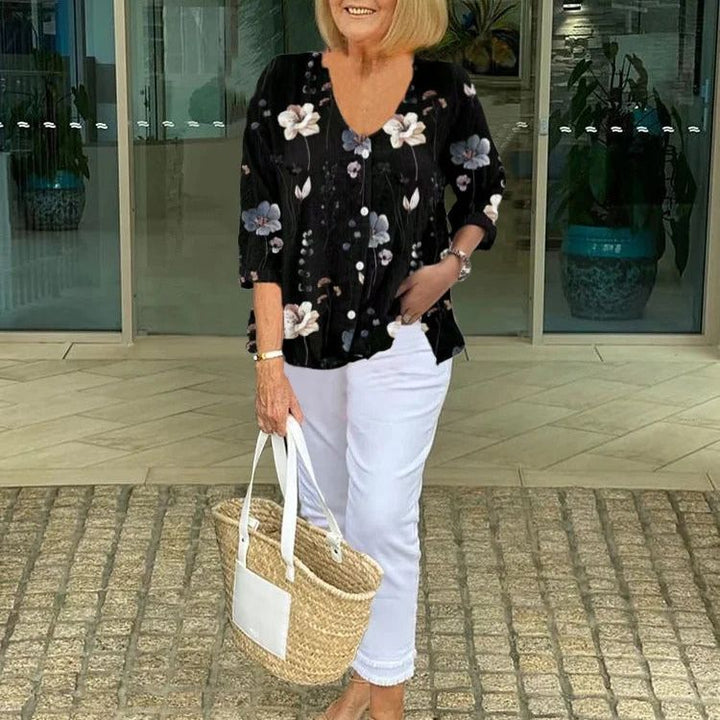 Lila | Striped V-Neck Blouse Zenvora