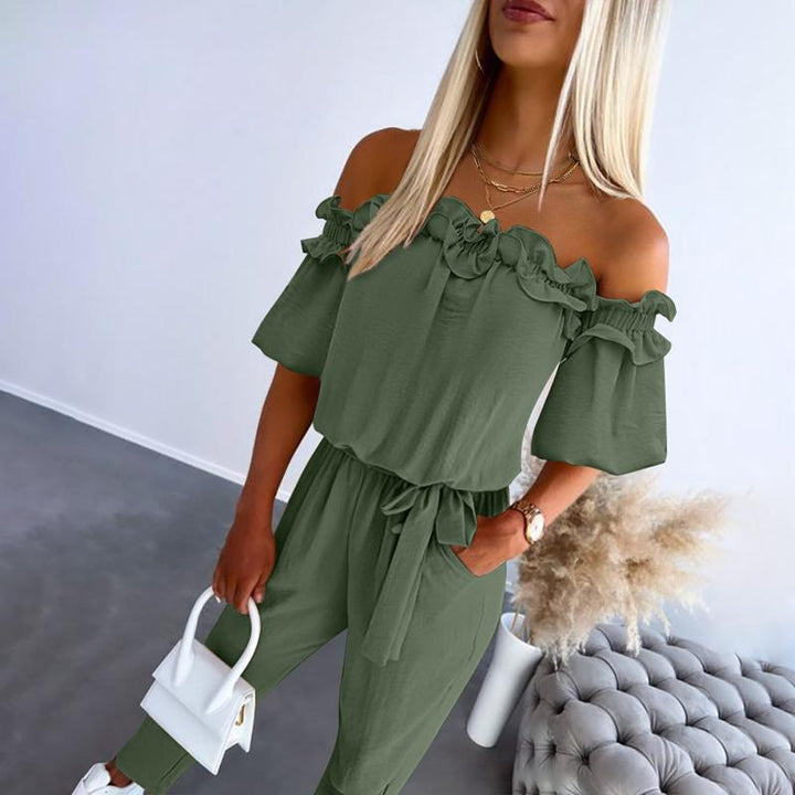 CAMILA™ – Chic Off Shoulder Frill Tie-Waist Jumpsuit Zenvora