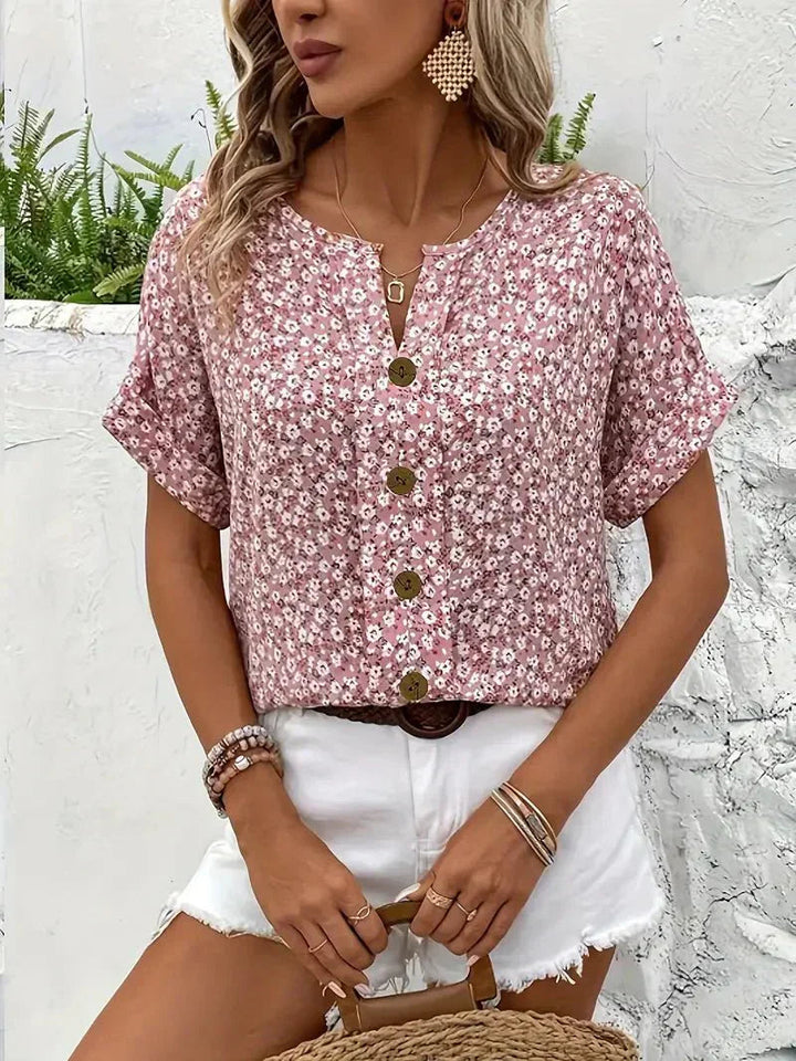 Wolena | Meadow Blossom V-Neck Blouse Zenvora