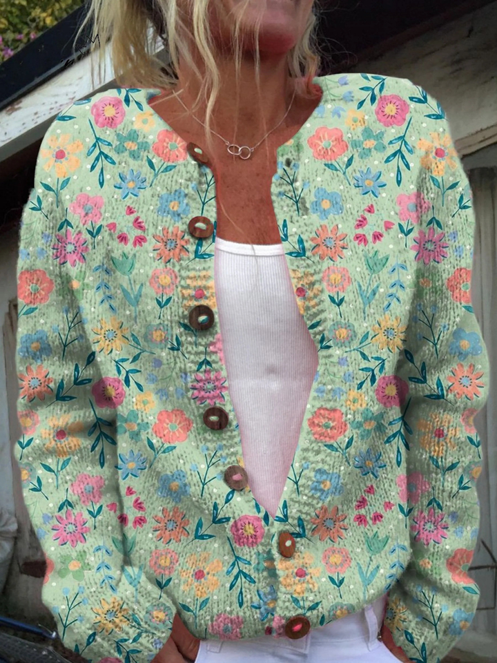 Summer | Floral Pattern Print Buttoned Cardigan Sweater