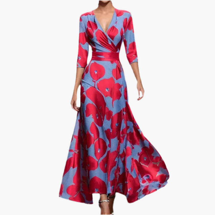 Zora - Flattering V-Neck Half Sleeve Boho Maxi Dress Zenvora