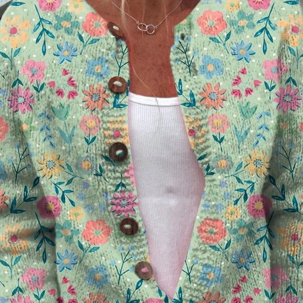 Summer | Floral Pattern Print Buttoned Cardigan Sweater