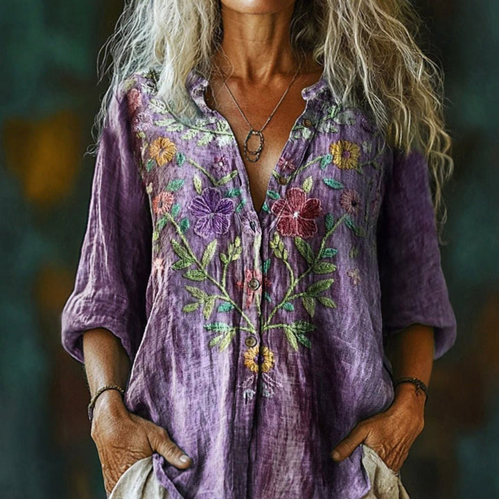 Lucia | Retro Botanical Pattern Blouse Zenvora