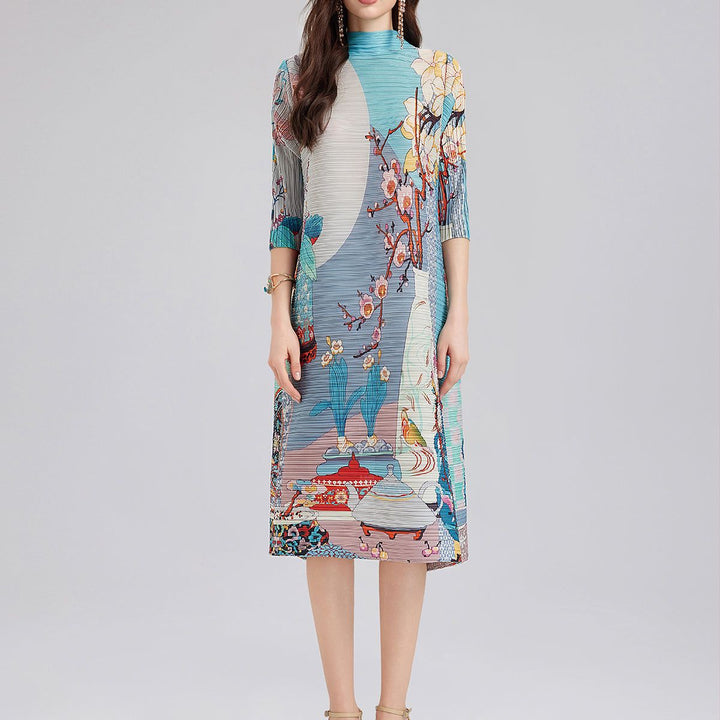 Creative Patterned Gathered Collar Dress