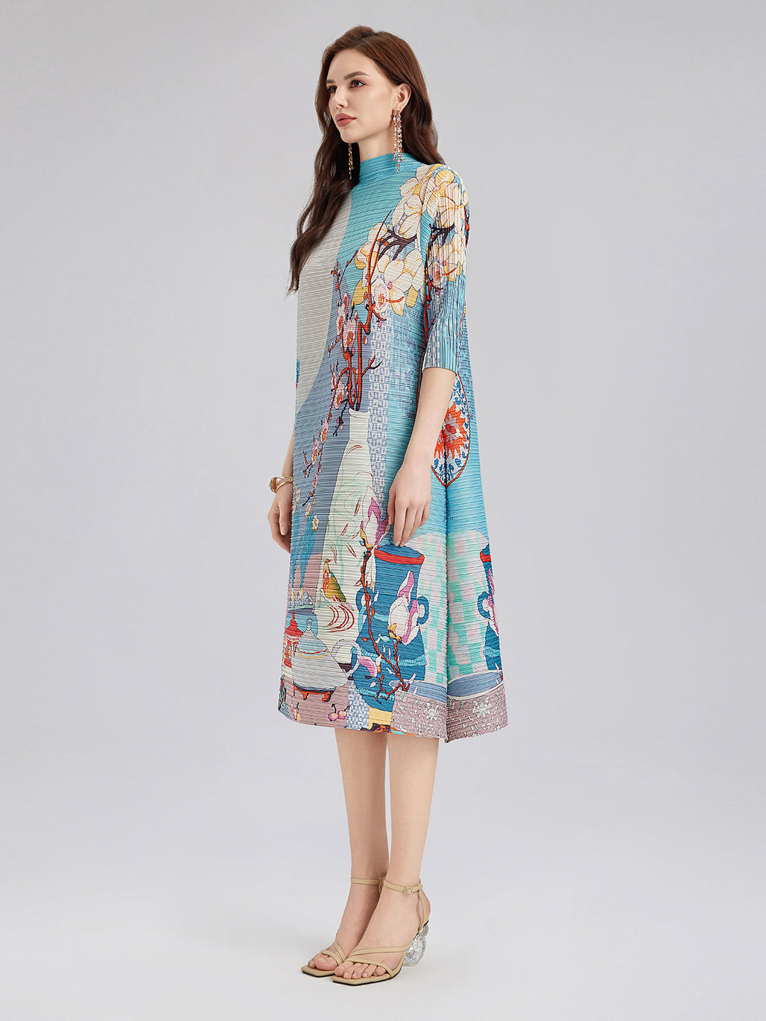 Creative Patterned Gathered Collar Dress