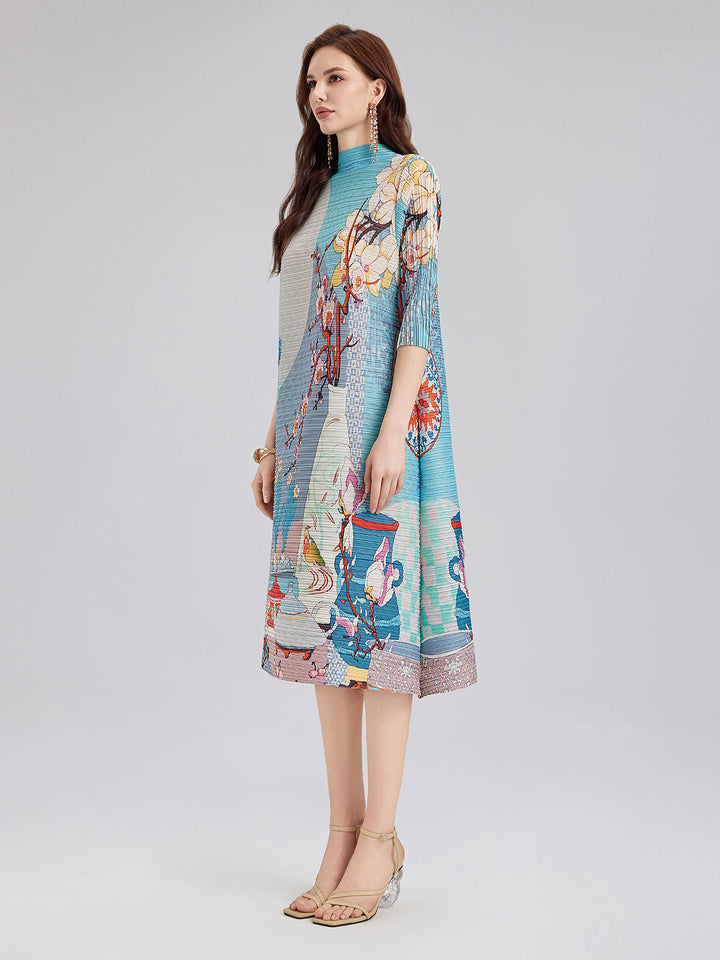 Creative Patterned Gathered Collar Dress