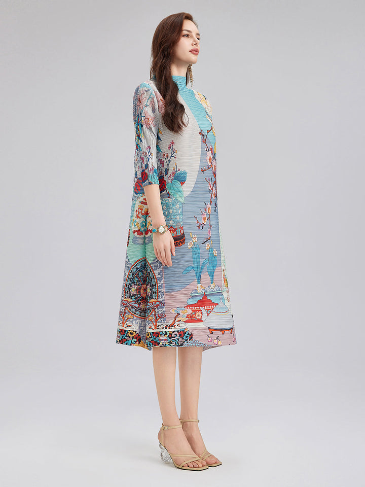 Creative Patterned Gathered Collar Dress