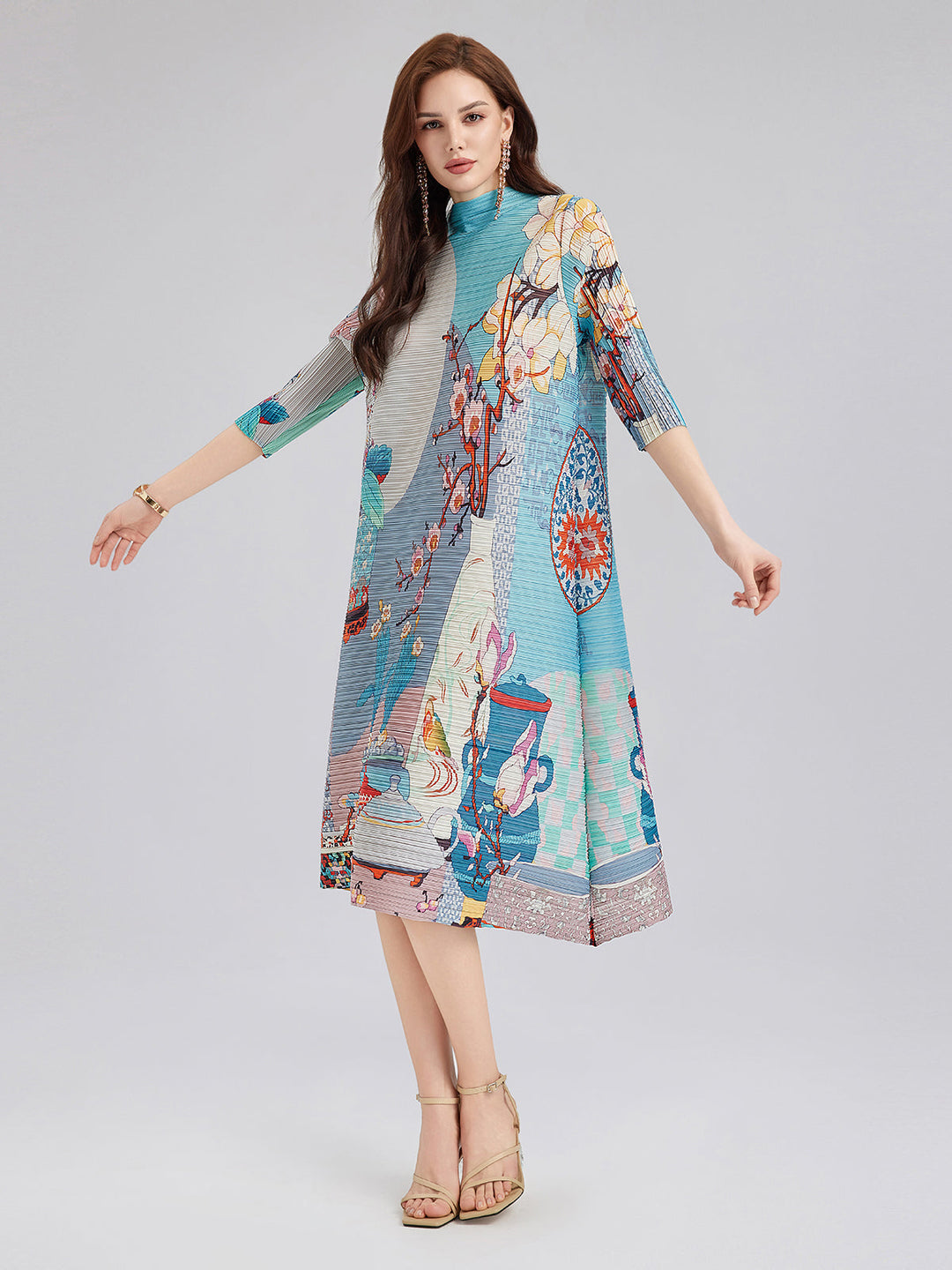 Creative Patterned Gathered Collar Dress