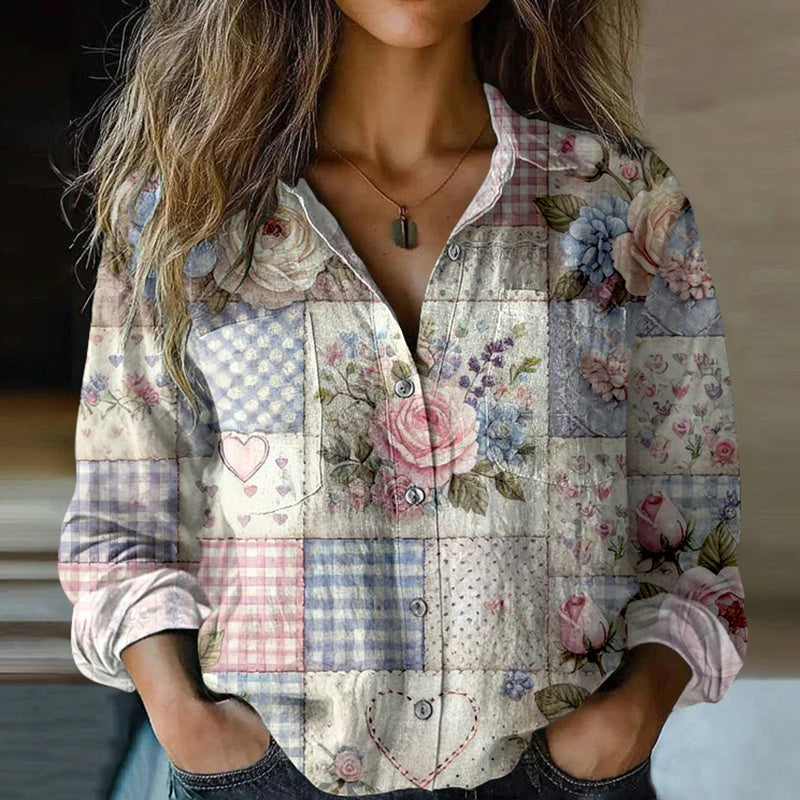 Luna | Retro Botanical Pattern Top Zenvora