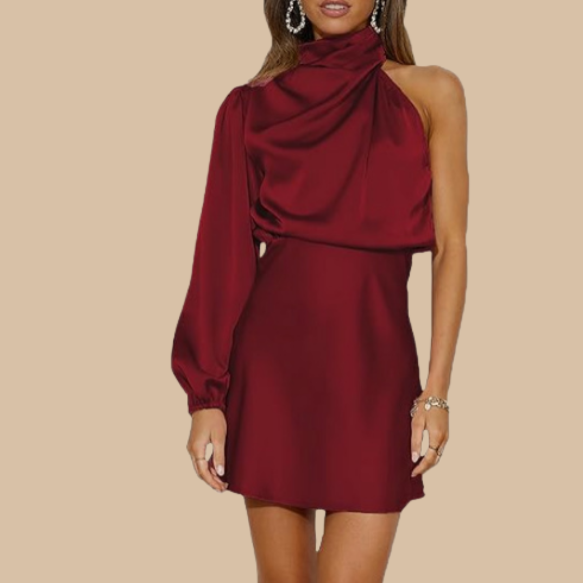 Satin One-Shoulder Jurk Zenvora