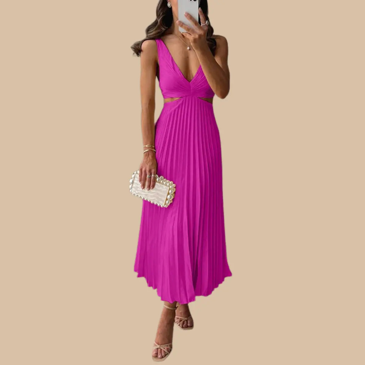 Elegante Plissé Midi-Jurk Zenvora
