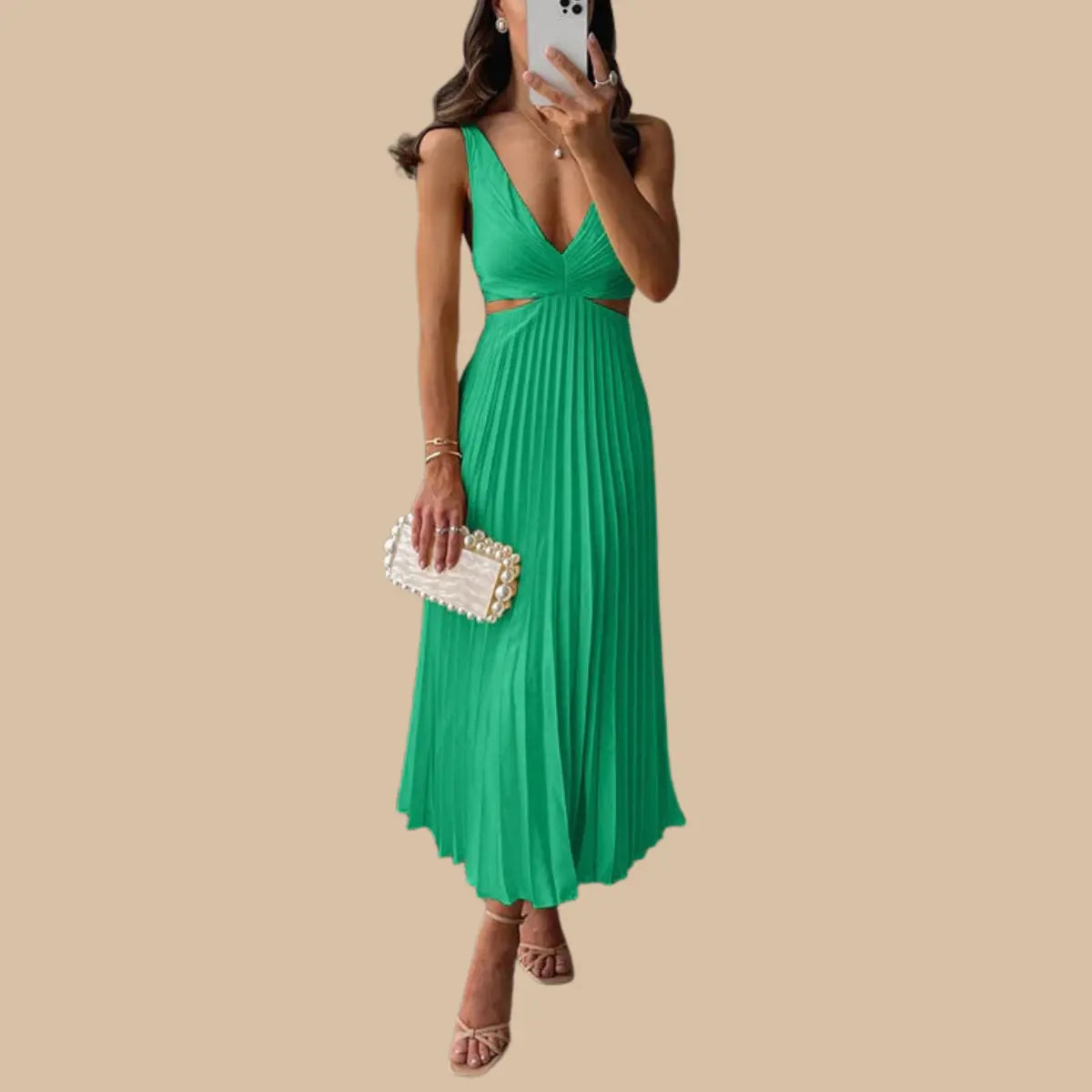 Elegante Plissé Midi-Jurk Zenvora