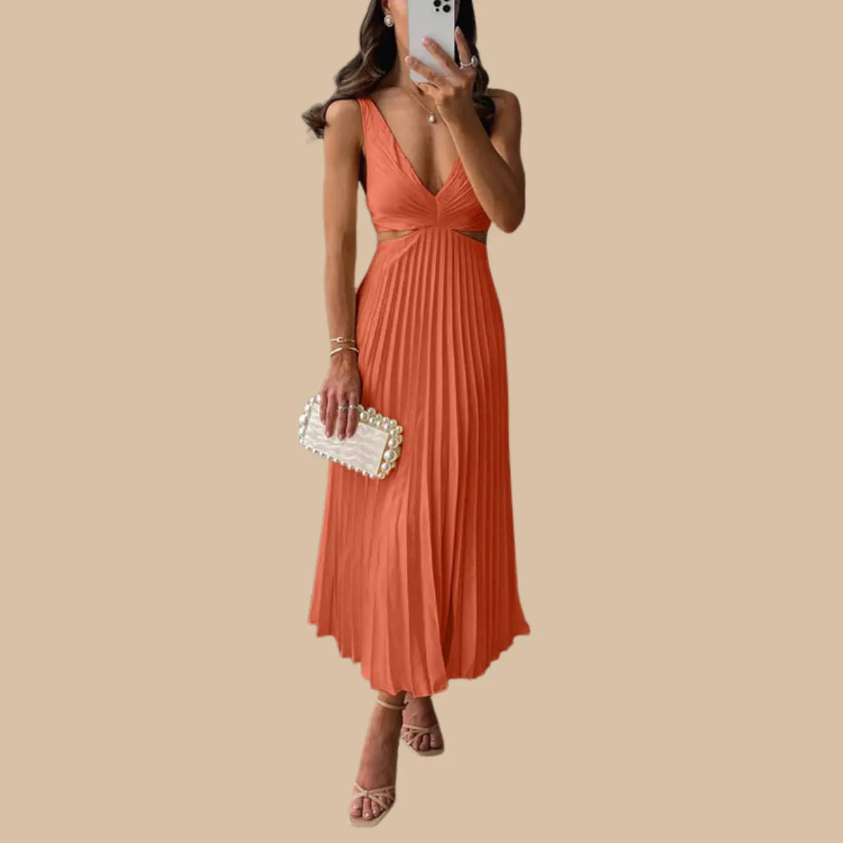 Elegante Plissé Midi-Jurk Zenvora