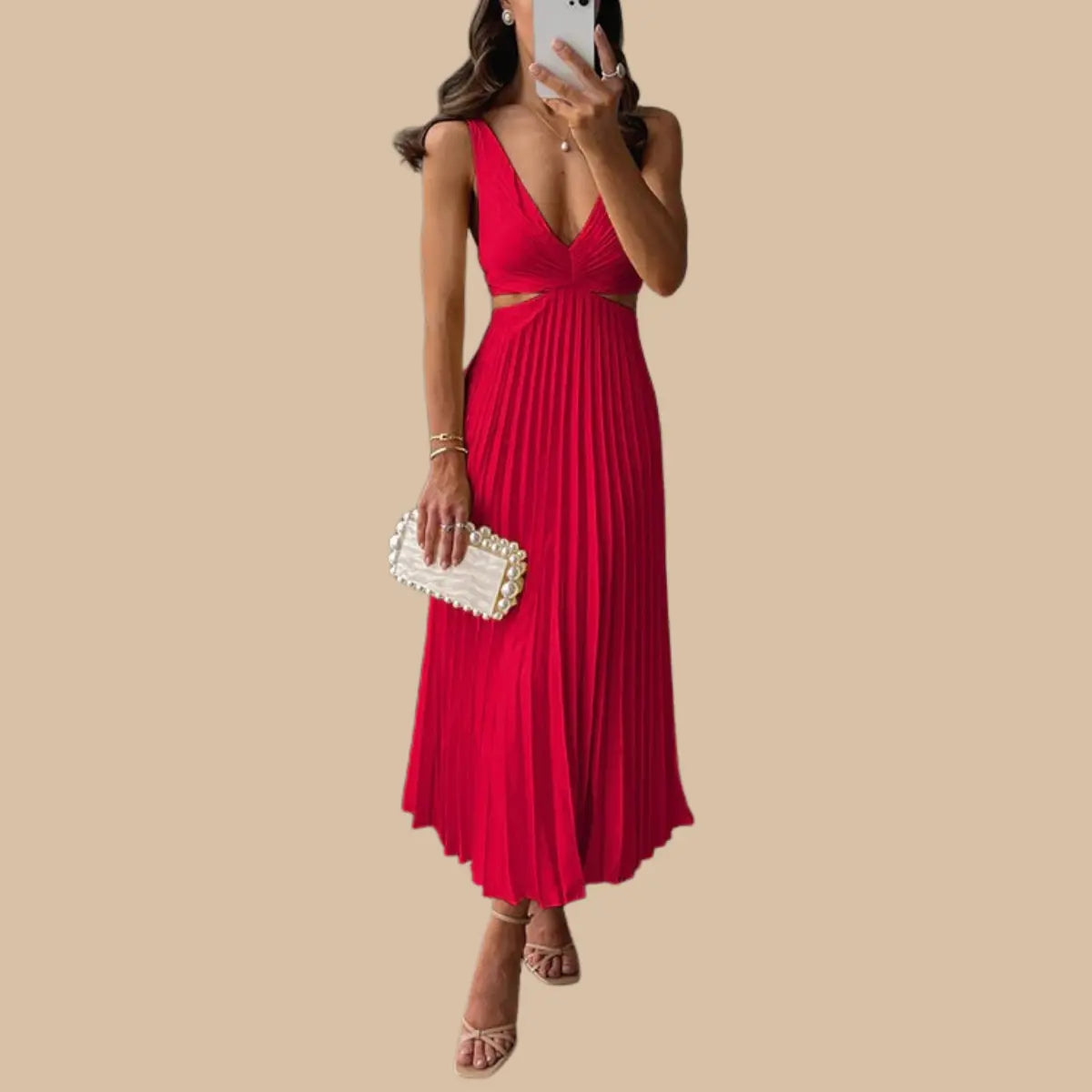 Elegante Plissé Midi-Jurk Zenvora