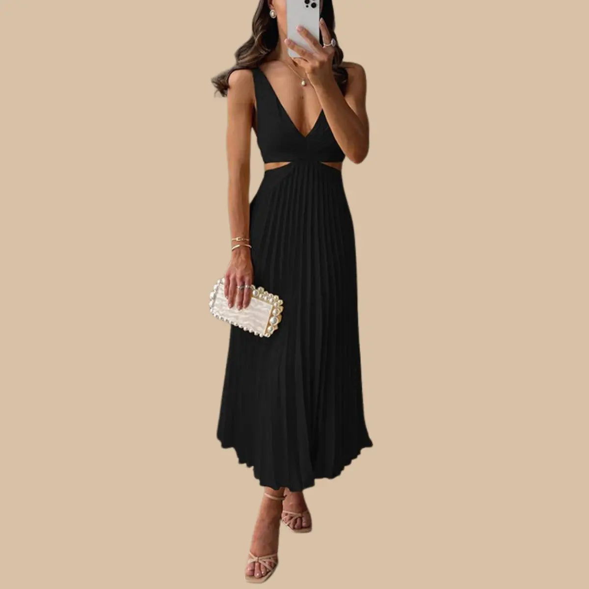 Elegante Plissé Midi-Jurk Zenvora