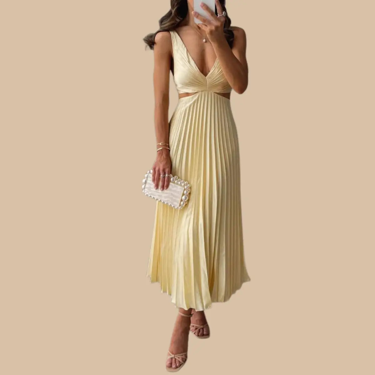 Elegante Plissé Midi-Jurk Zenvora