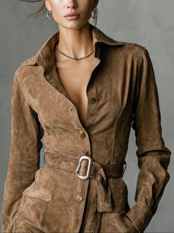 Suede Long Sleeve Midi Dress