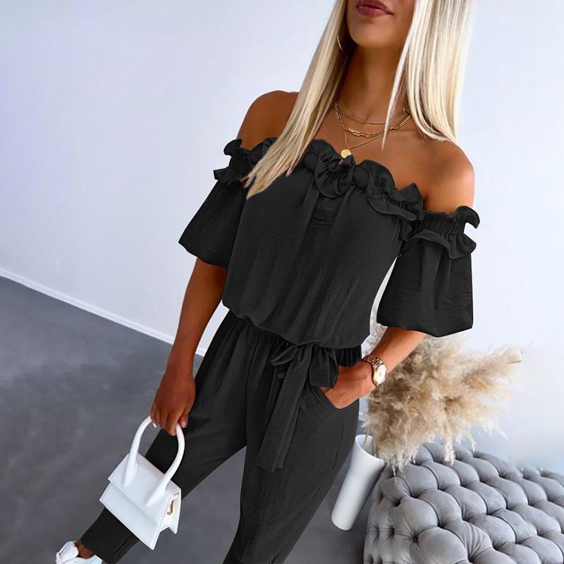 CAMILA™ – Chic Off Shoulder Frill Tie-Waist Jumpsuit Zenvora
