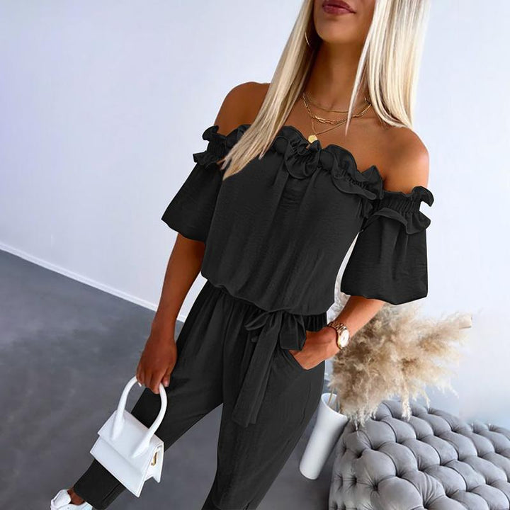 CAMILA™ – Chic Off Shoulder Frill Tie-Waist Jumpsuit Zenvora