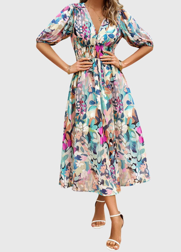 Merlin | Flattering Floral Midi Dress