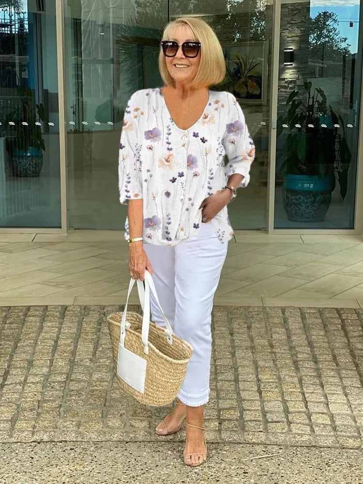 Lila | Striped V-Neck Blouse Zenvora