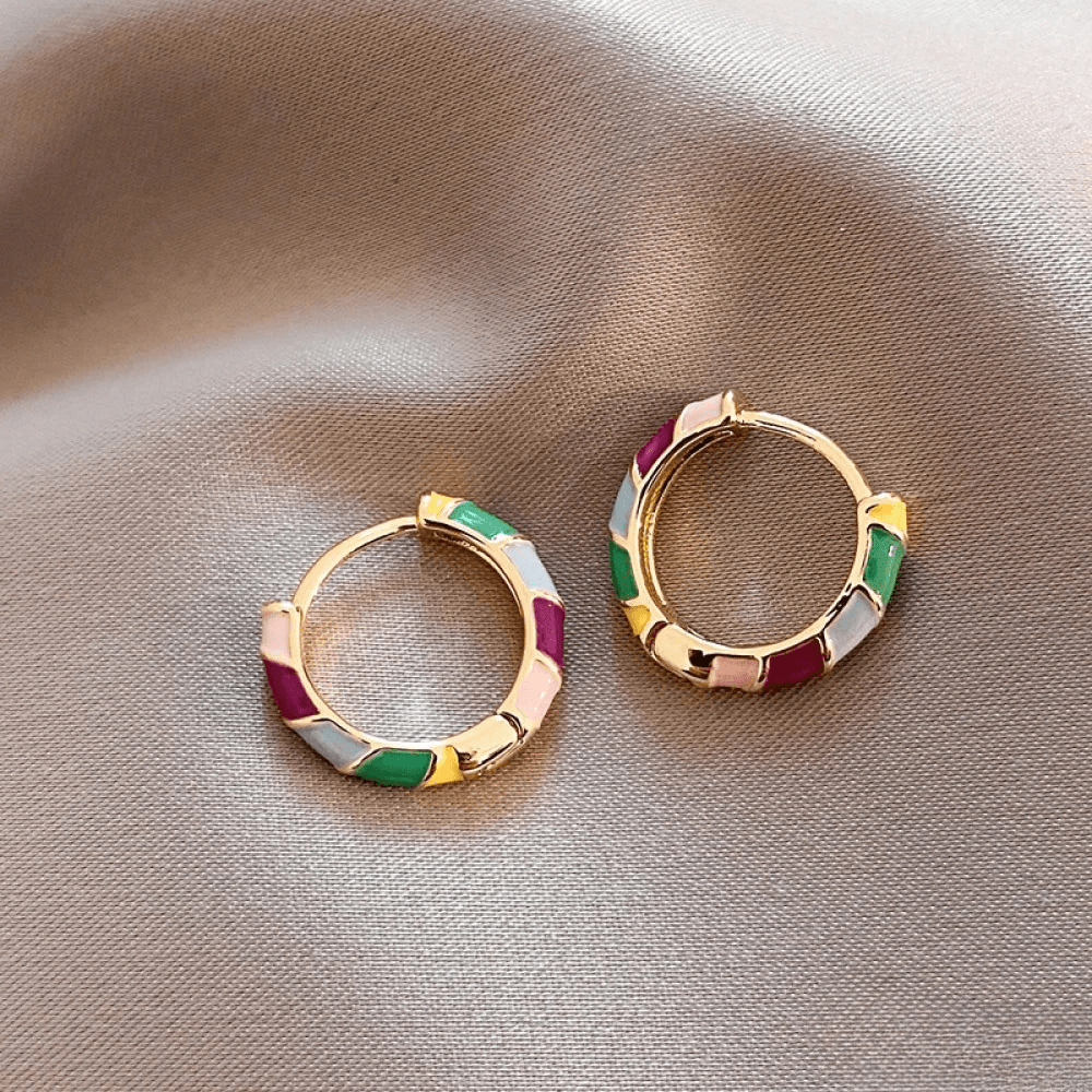 Ela | Elegant Gold Earrings with Colorful Enamel - Zenvora