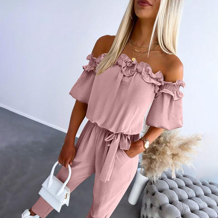 CAMILA™ – Chic Off Shoulder Frill Tie-Waist Jumpsuit Zenvora